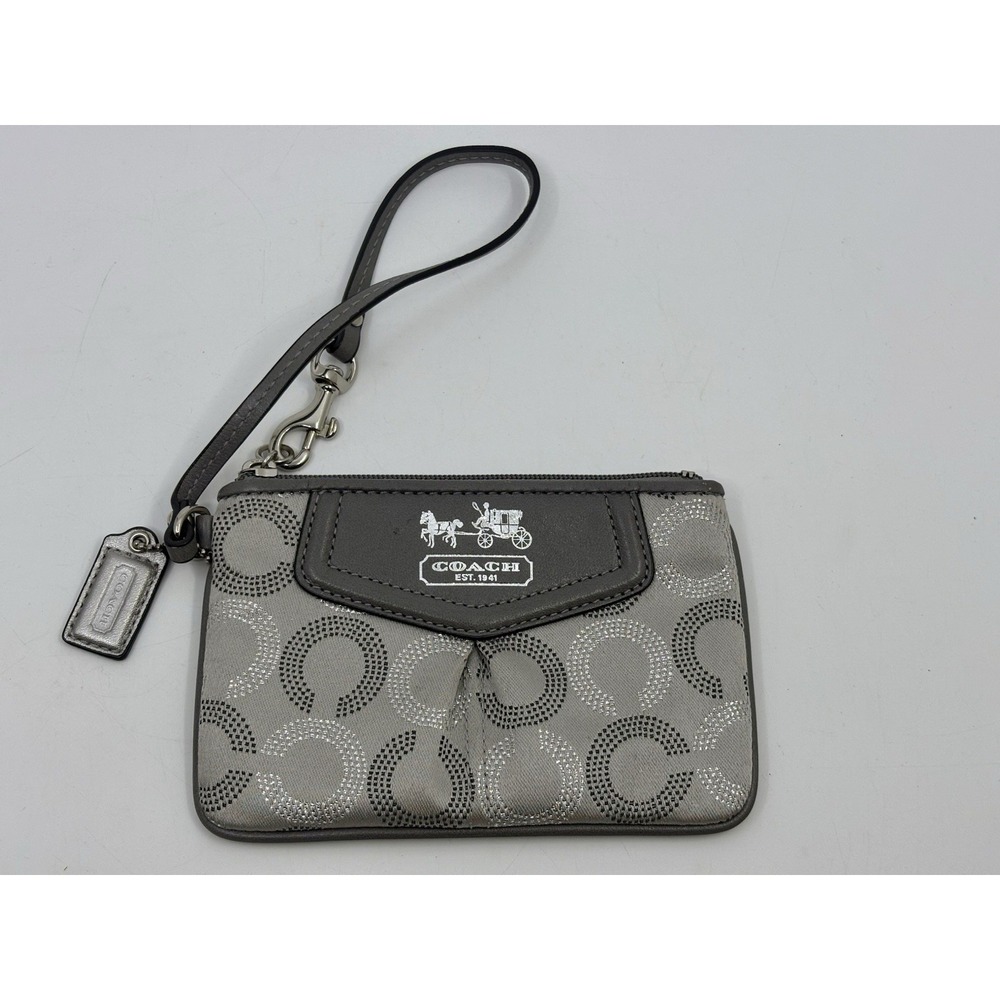 Coach Signature Madison Dotted Wristlet Wallet Purse Silver
